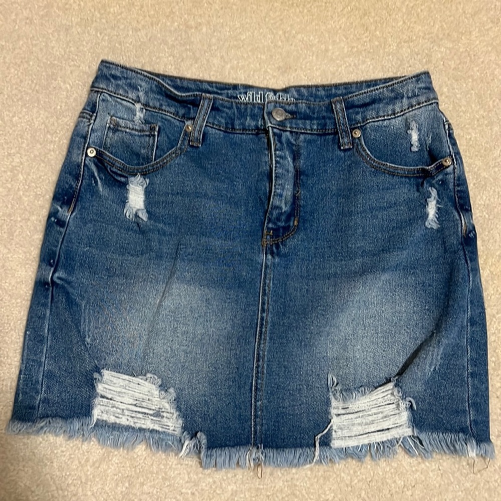 Retro Denim Jean Miniskirt Distressed